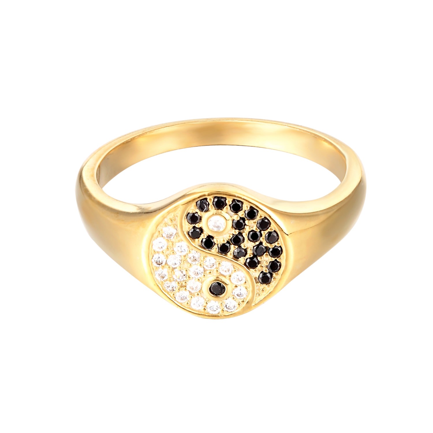 Women’s 22Ct Gold Vermeil Cz Yin Yang Signet Ring Seol + Gold