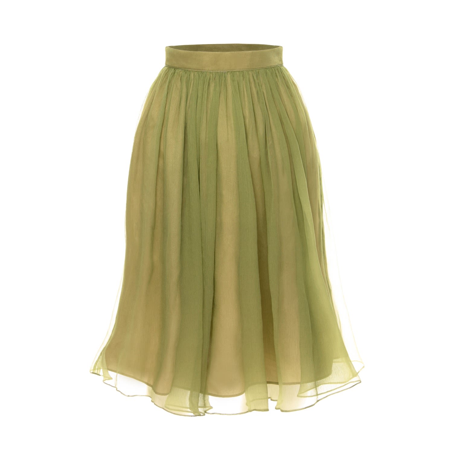 Women’s Green Gathered Silk Midi Skirt - Olive Medium Avenue no.29
