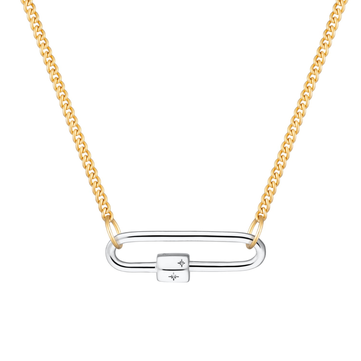 Scream Pretty Women's Silver Long Link Carabiner With Gold Curb Chain Mixed Metal Necklace In Gold