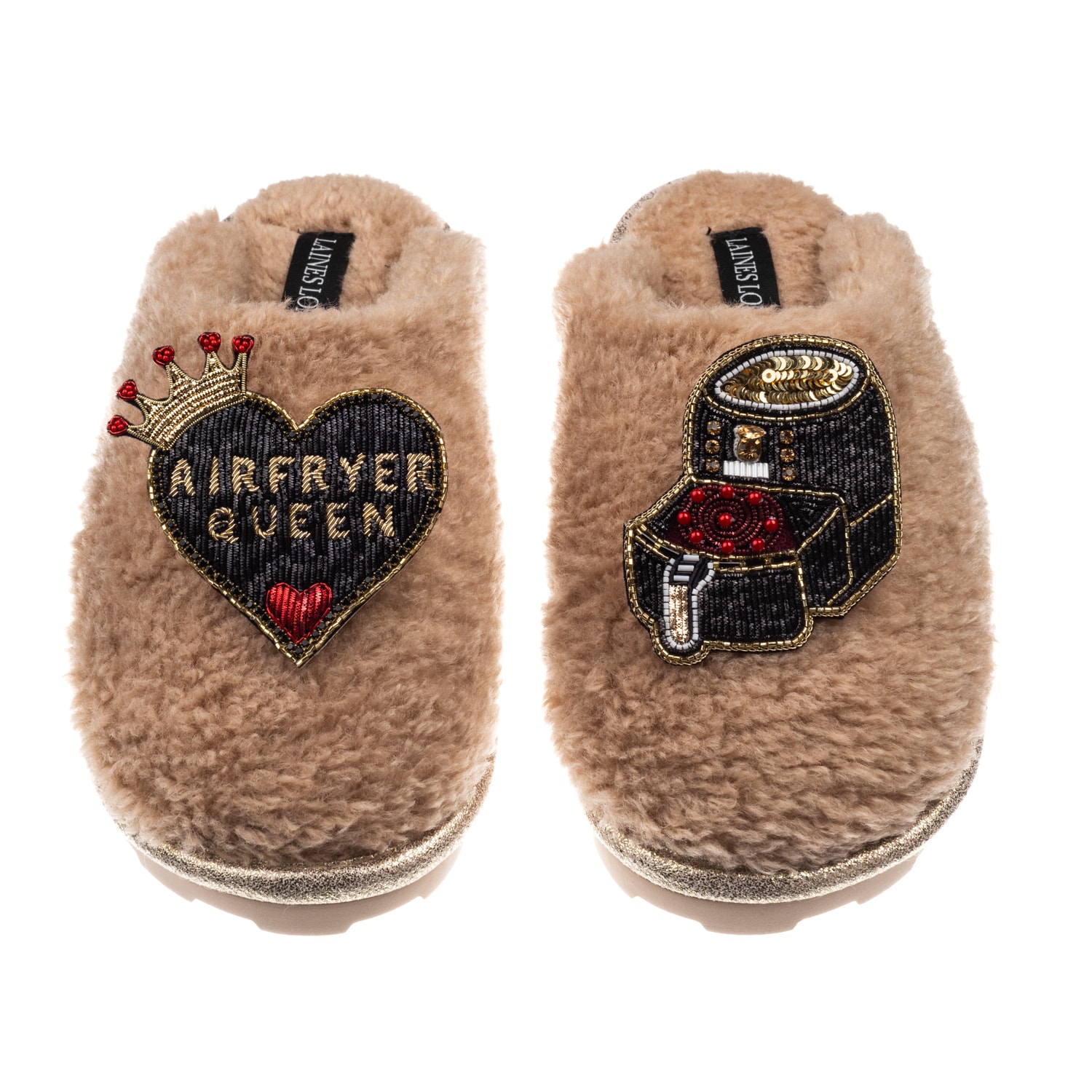 Laines London Women's Neutrals / Brown Teddy Closed Toe Laines X Juliet Sear Slippers With Airfryer Queen Brooches In Brown