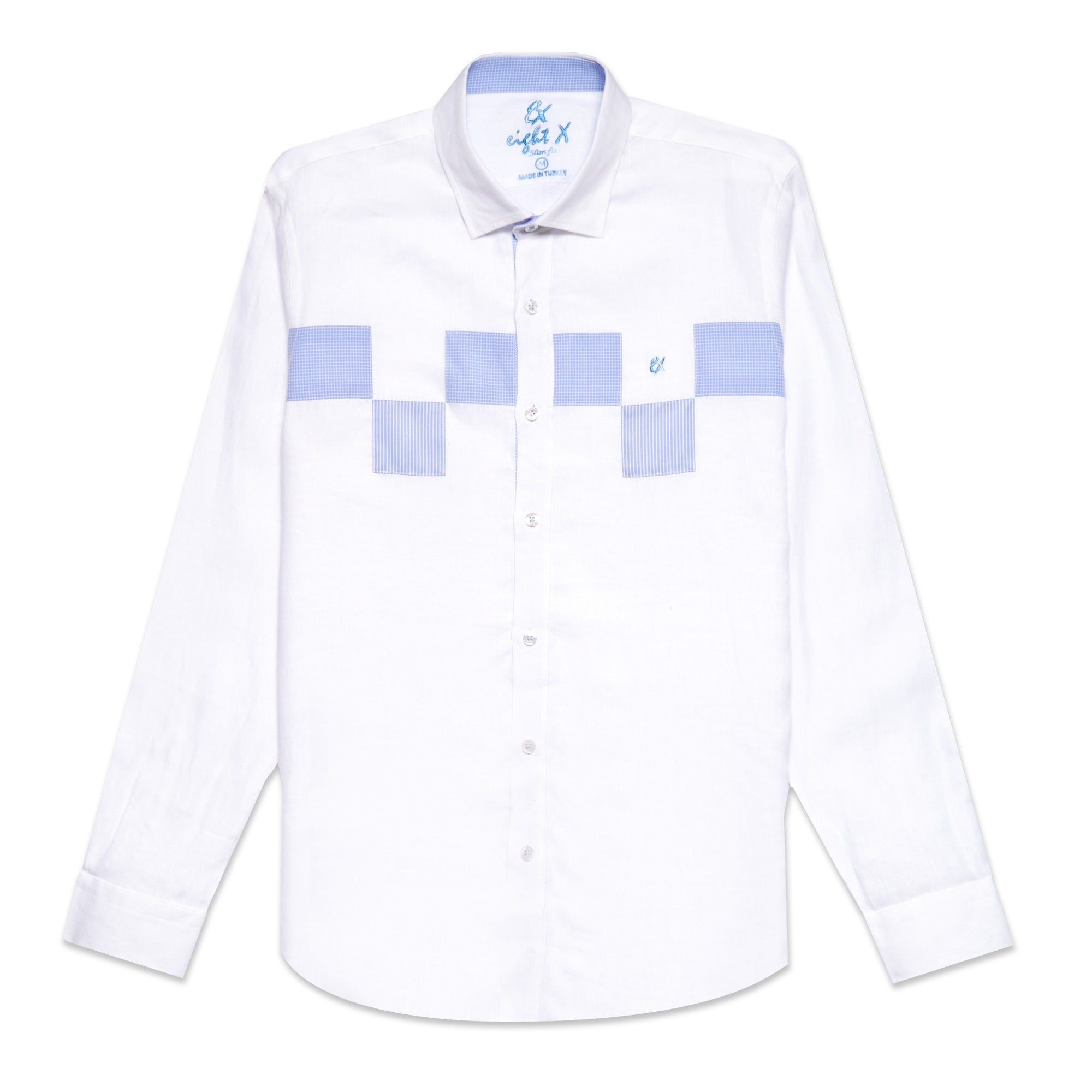 Eight X Men's Blue / White Minos Button Up Shirt - White/blue In Blue/white