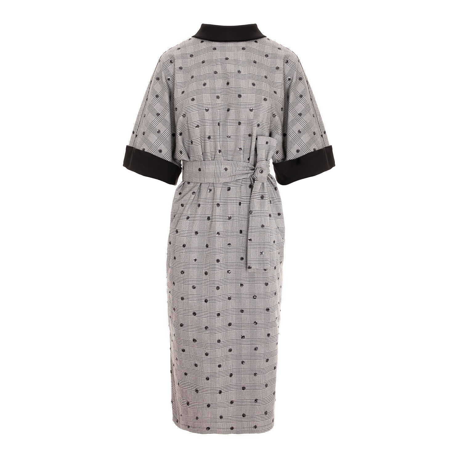 Concept A Trois Women's Grey Checked Midi Dress With Pockets And Sequins In Grey
