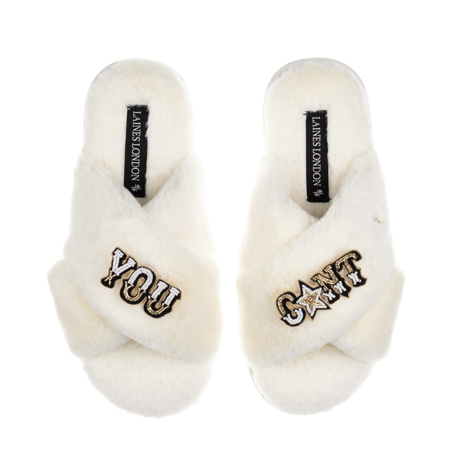 Laines London Women's White / Neutrals Classic Laines Slippers With You Cunt Brooches - Cream In White