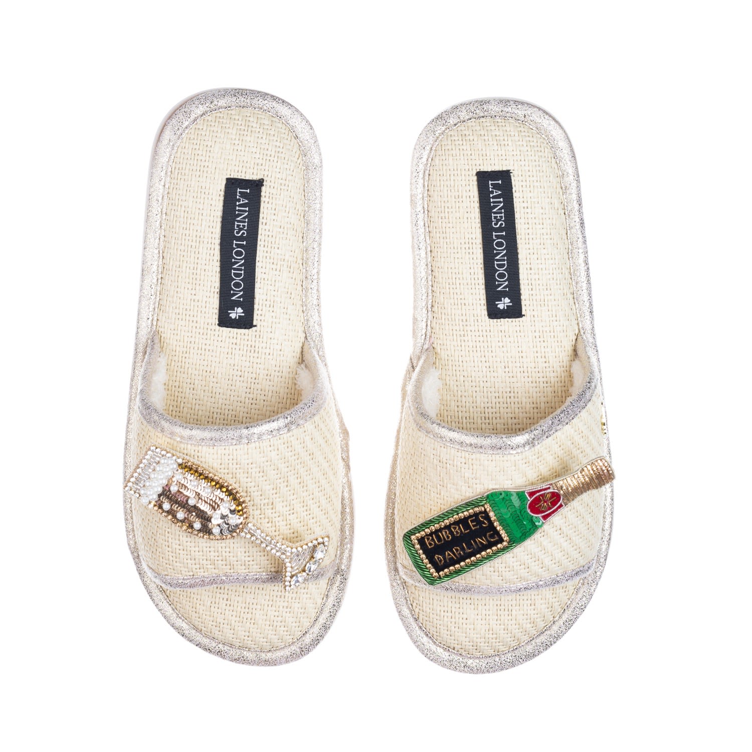 Women’s Neutrals Straw Braided Sandals With Handmade Bubbles Darling & Glass Brooches - Cream Small Laines London