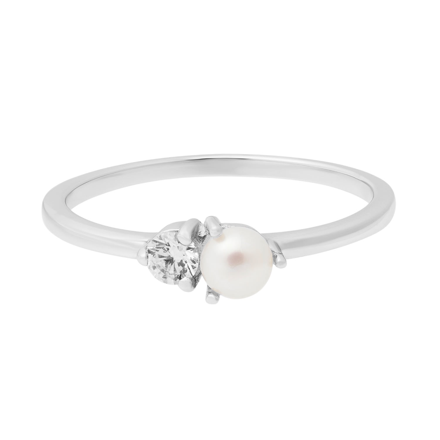 Women’s White / Silver Pearl Sparkle Duo Ring - Silver Cartilage Cartel