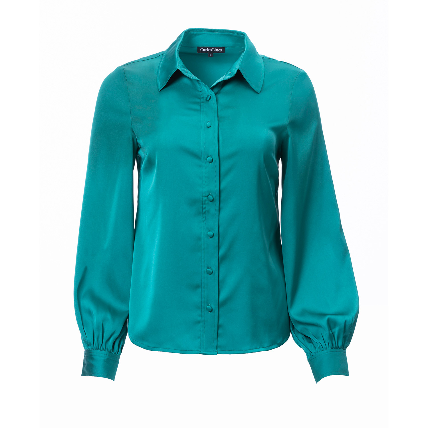 Carloslines Women's Green Button Down Long Sleeve Shirt In Emerald Solid