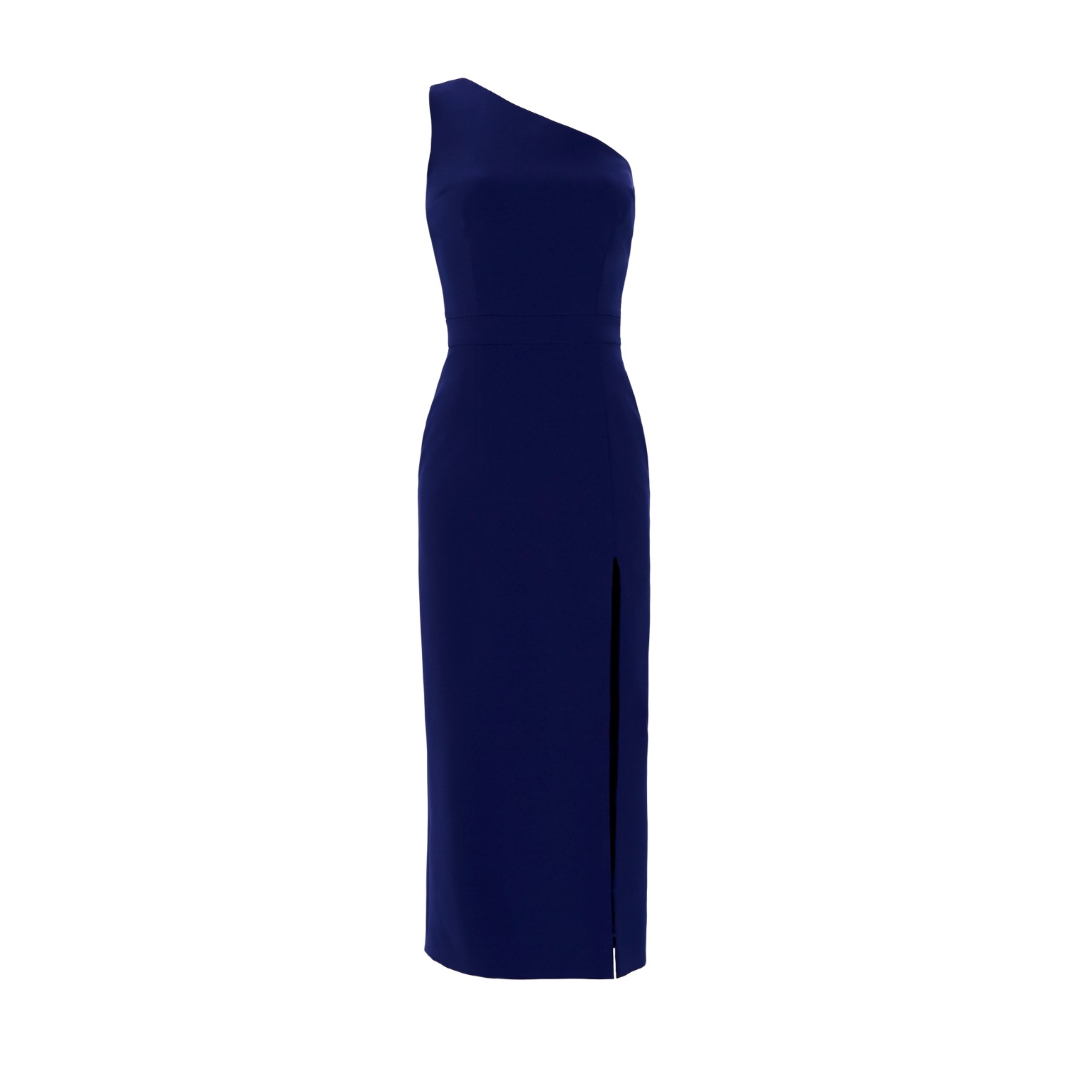 Dori Royal Blue Asymmetric Neckline Midi Dress With A Slit, Nomi Fame