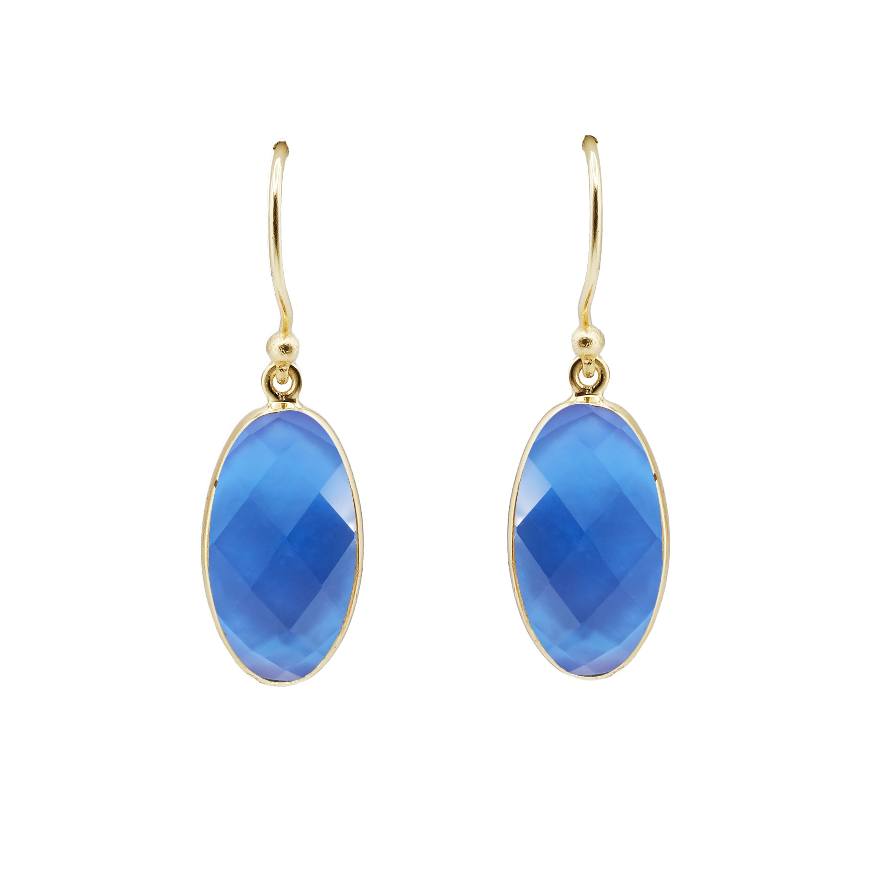 Marcia Moran Women's Blue / Gold Celia Oval Drop Stone Earrings