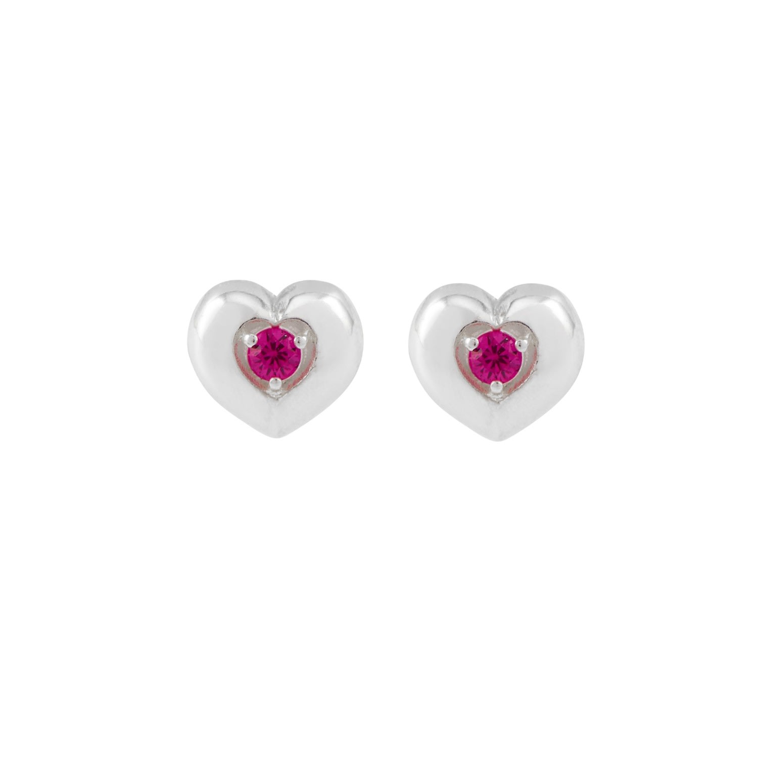 Women’s Silver Ruby Heart Studs Dower & Hall