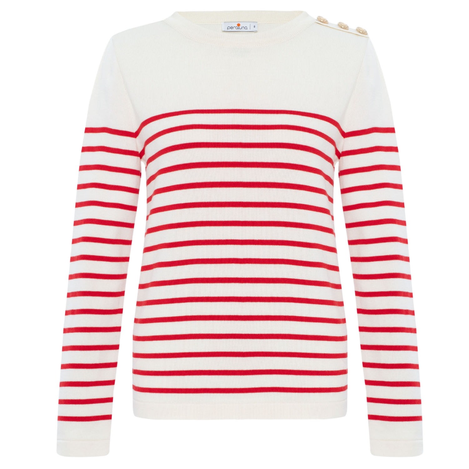 Women’s Audrey 100% Organic Cotton Stripe Pullover In Ecru/Red Small Peraluna