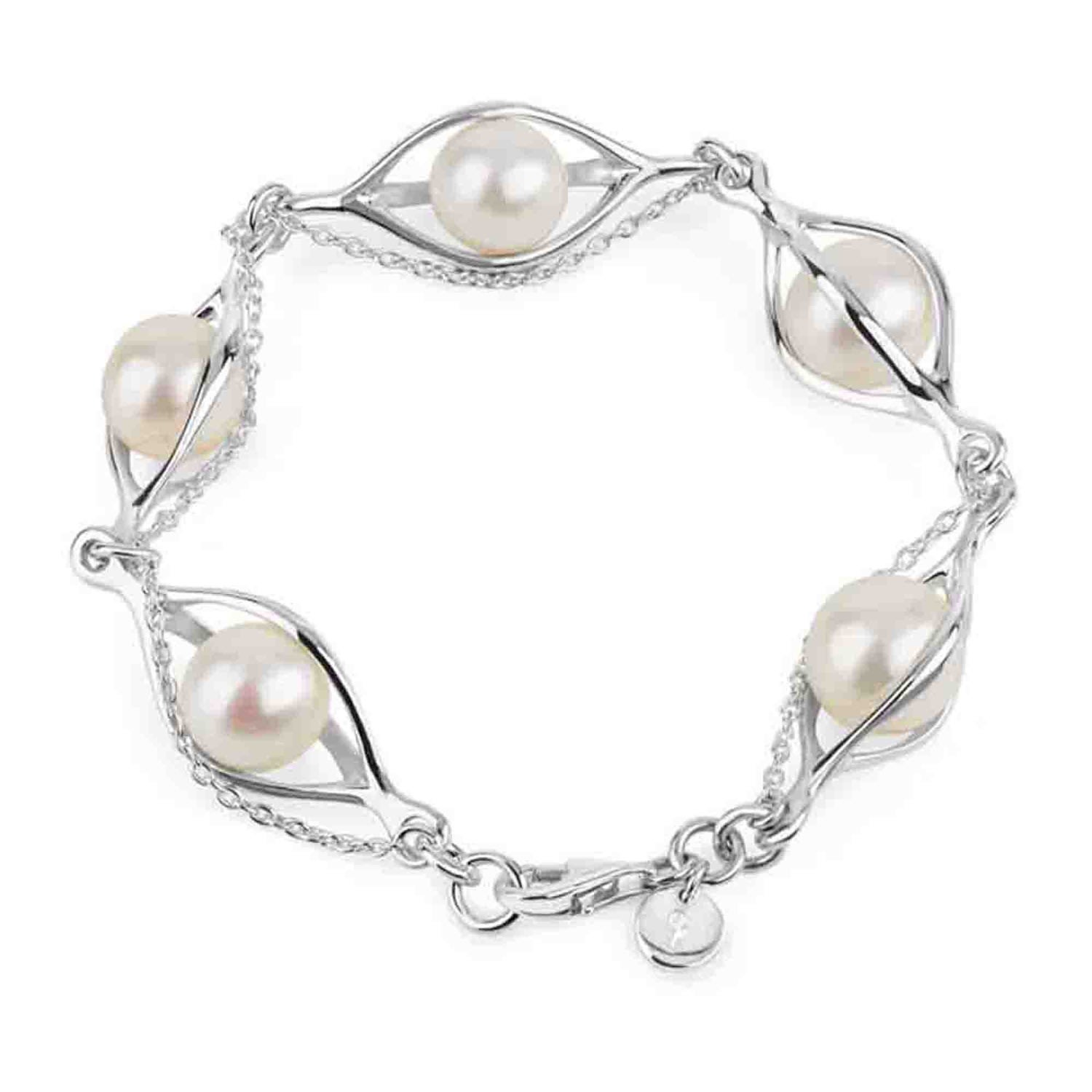 Lucy Quartermaine Women's Silver Couture Pearl Bracelet With Blue Swarovski Crystals In Silver