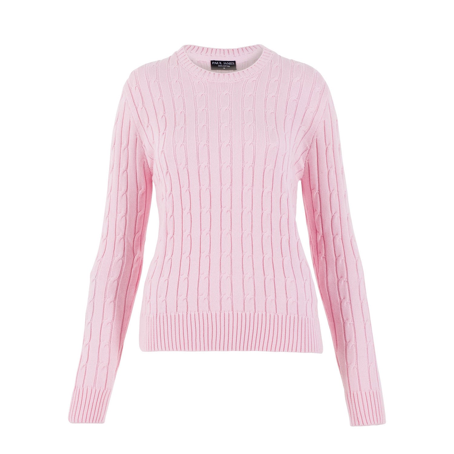 Pink / Purple Womens Cotton Crew Neck Taylor Cable Jumper - Pink Medium Paul James Knitwear