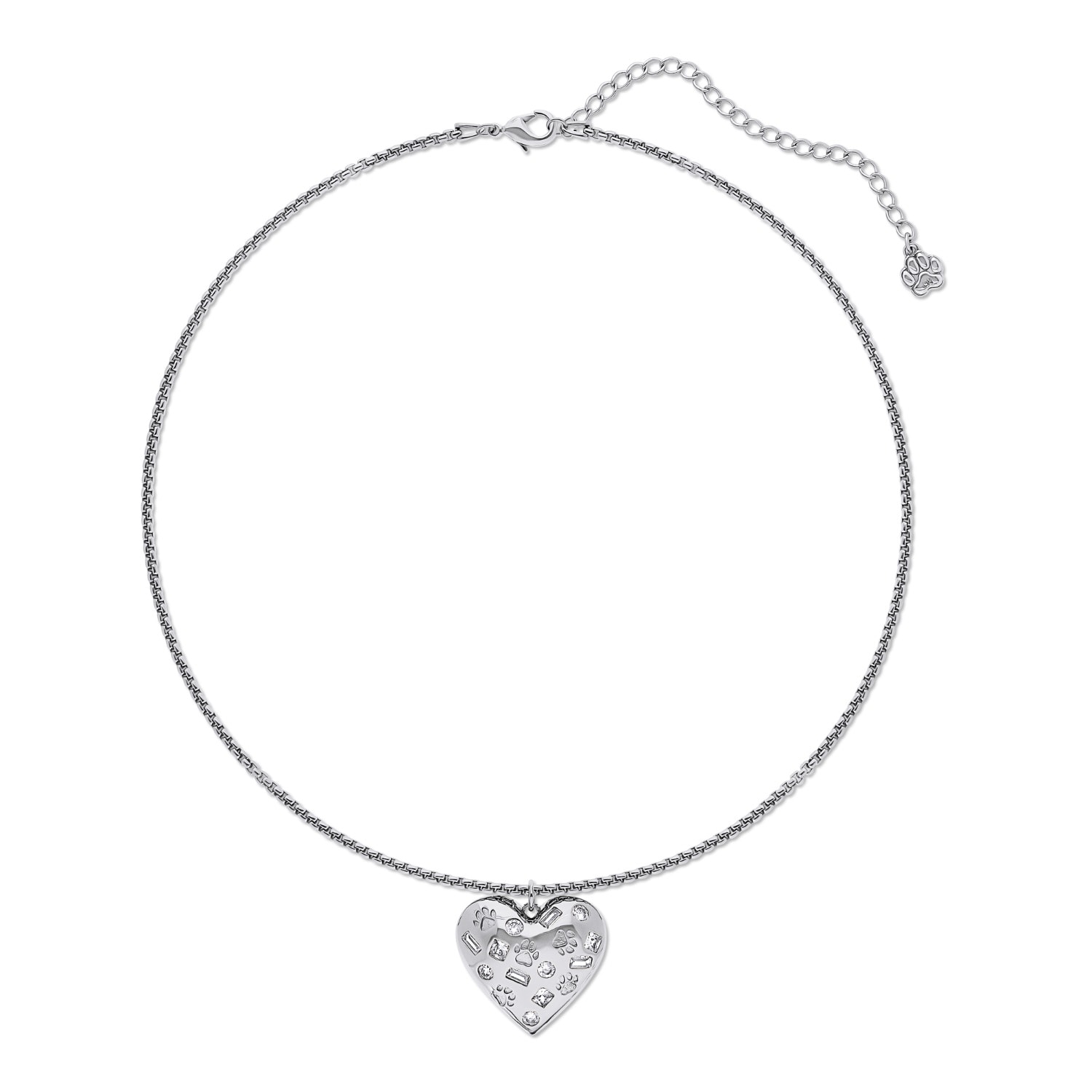 Cloud Haven Women's Paw Prints On My Heart Necklace Silver