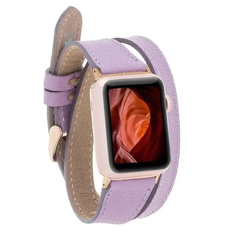 Leathere Women's Pink / Purple Luxury Double Wrap Purple Leather Apple Watch Band - San Diego In Pink/purple