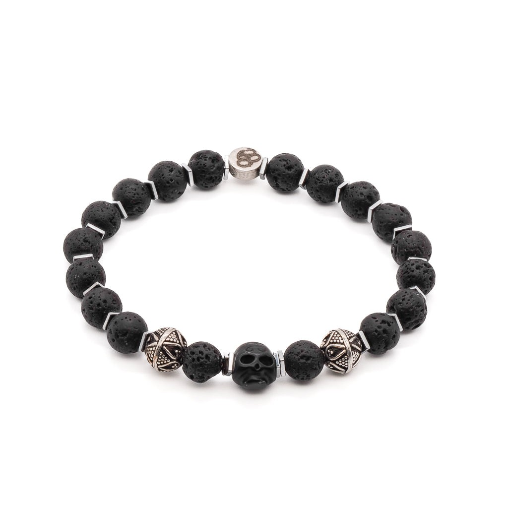 Black / Silver Black Lava Skull Men Beaded Bracelet-Black Ebru Jewelry