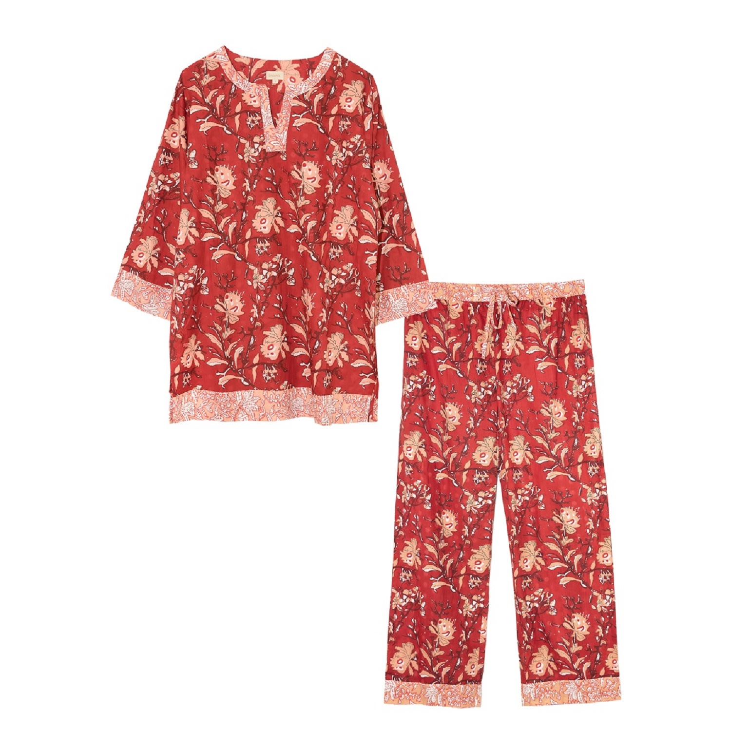 Women’s Indian Cotton Red Rubra Pyjama Set Medium Inara