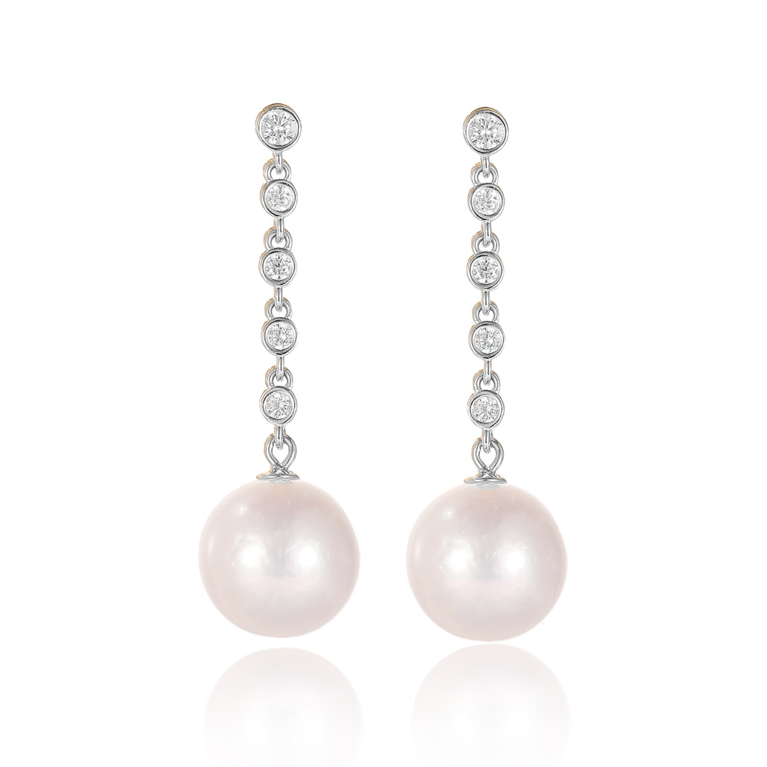 Classicharms Electra Silver Diamond Rivière Pearl Drop Earrings In Metallic