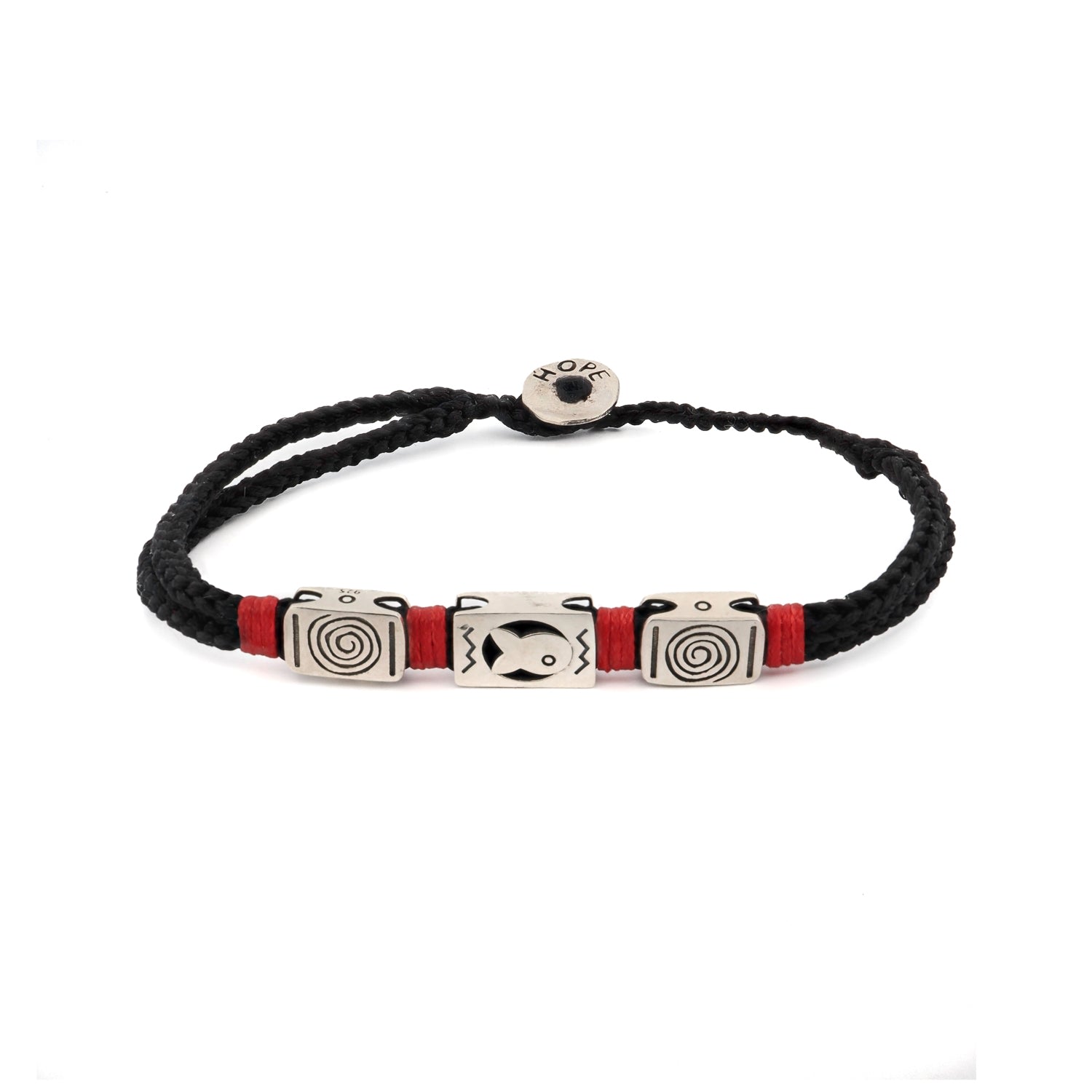 Ebru Jewelry Men's Black / Red / Silver Sterling Silver Fish & Soul Black Woven Striking Hope Bracelet - Black In Red