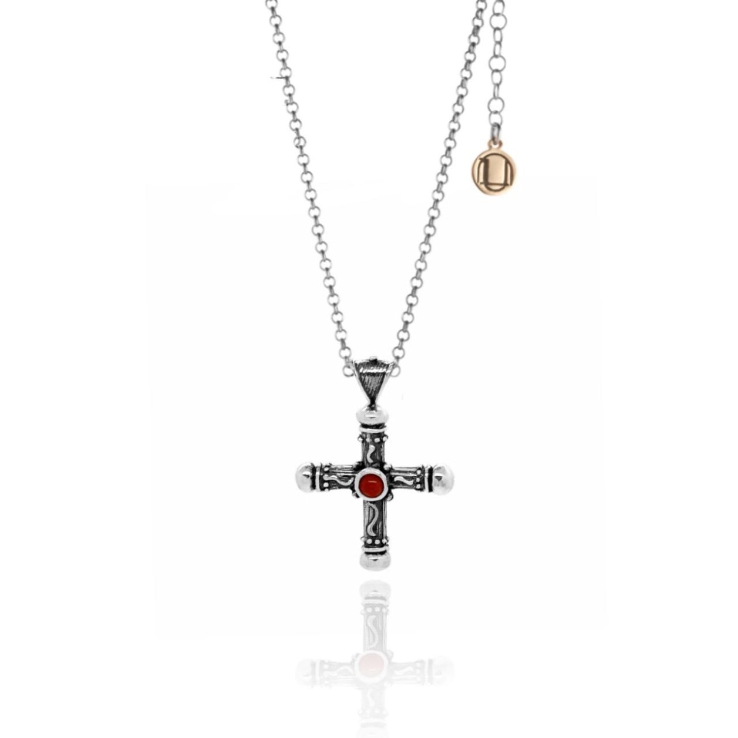 Unaloe Women's Silver / Red Sakros Cross Necklace In Sterling Silver With Natural Coral