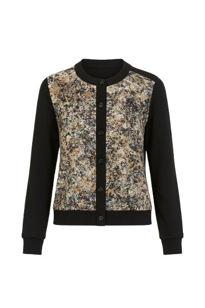 Conquista Women's Black Long Sleeve Print Cardigan In Black