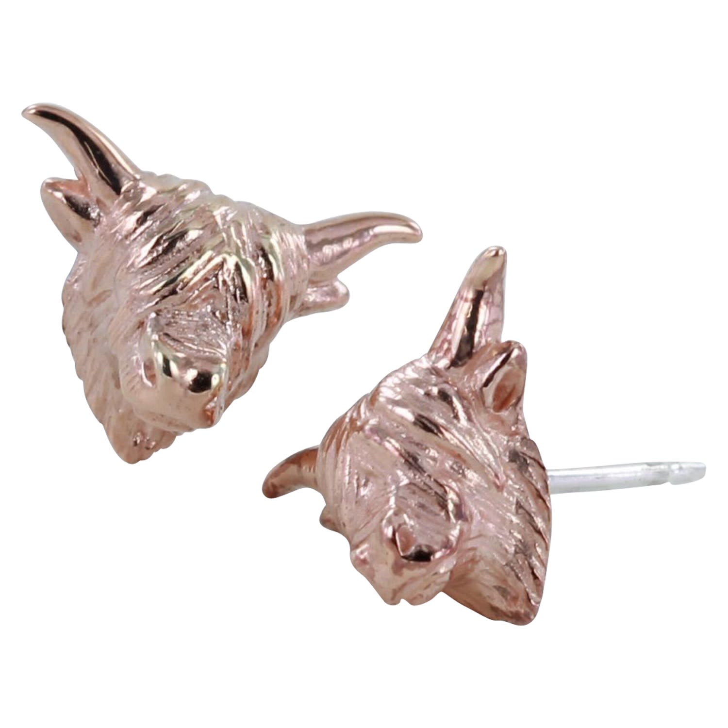 Women’s Sterling Silver And Rose Gold Highland Cow Stud Earrings Reeves & Reeves