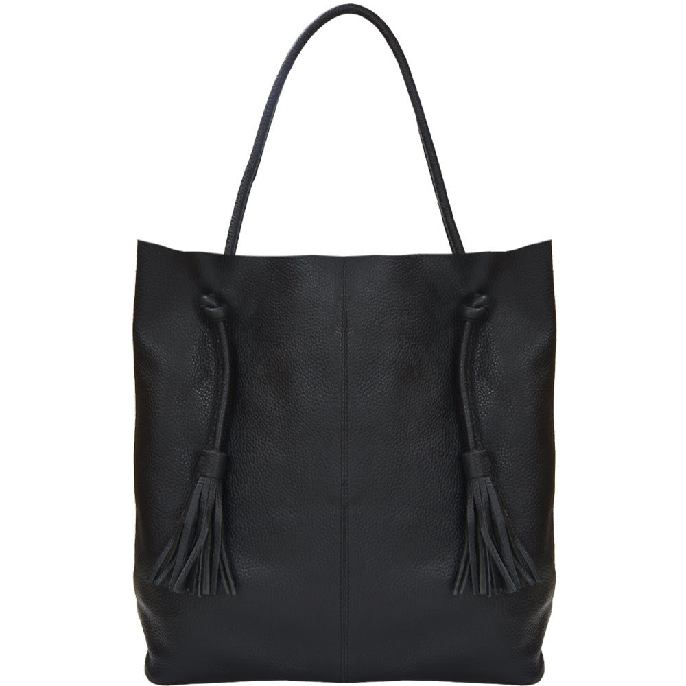 Brix + Bailey Women's Black Drawcord Leather Hobo Shoulder Bag