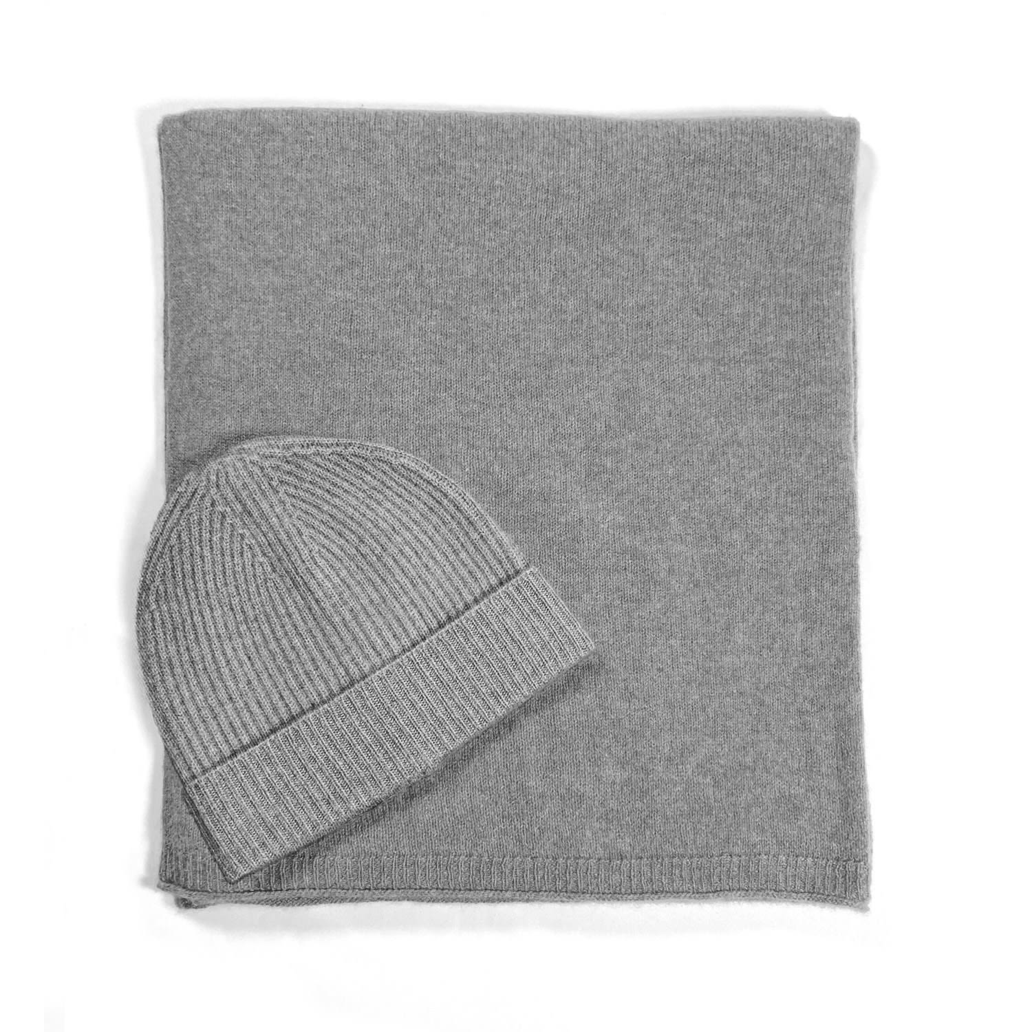 Women’s Oslo Cashmere Large Scarf & Rib Beanie Set In Grey Melange Cheeky Goats