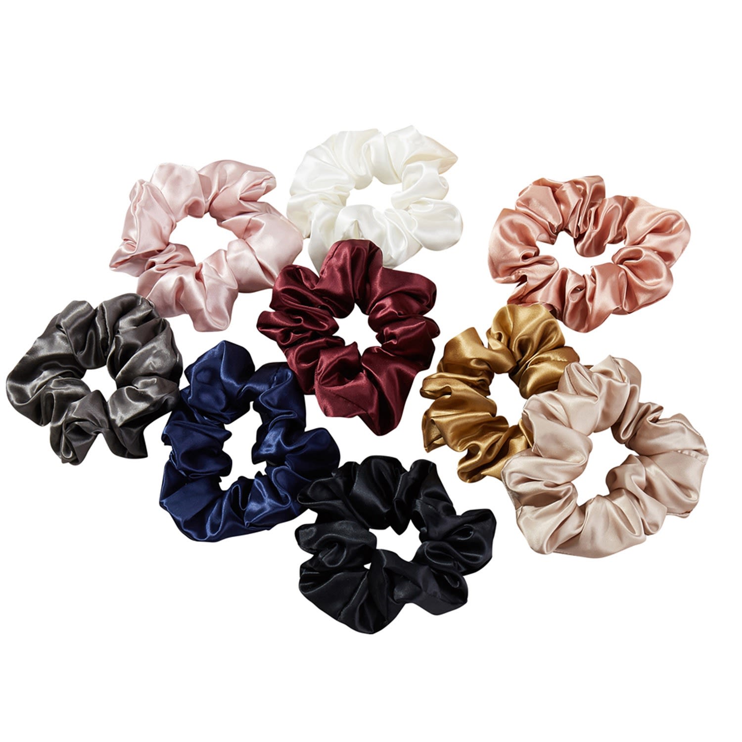Women's Pure Mulberry Silk French Scrunchie Set Of Ten | One Size | Soft Strokes Silk