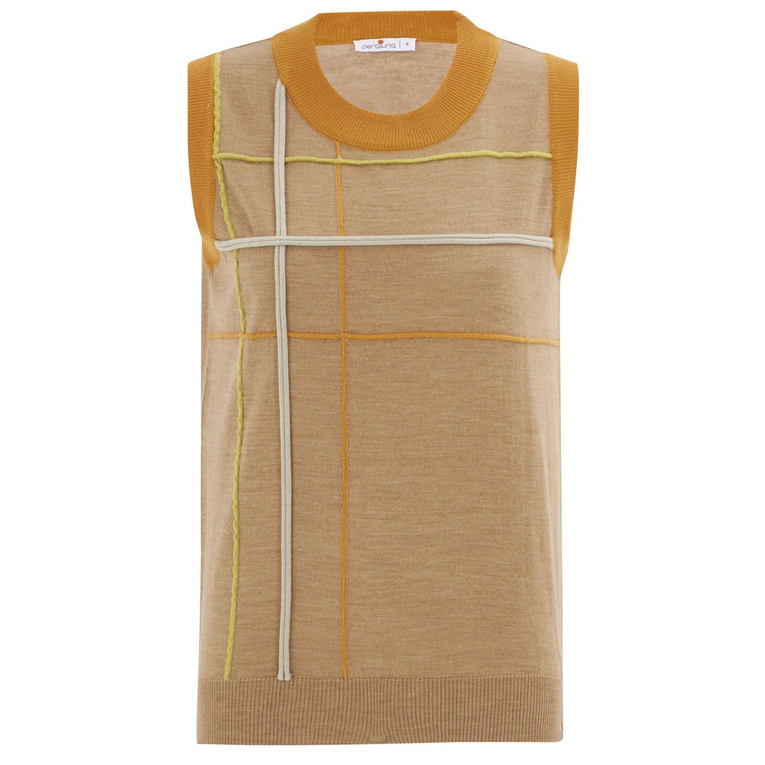 Peraluna Women's Asymmetric Striped O-neck Vest In Camel Melange In Beige