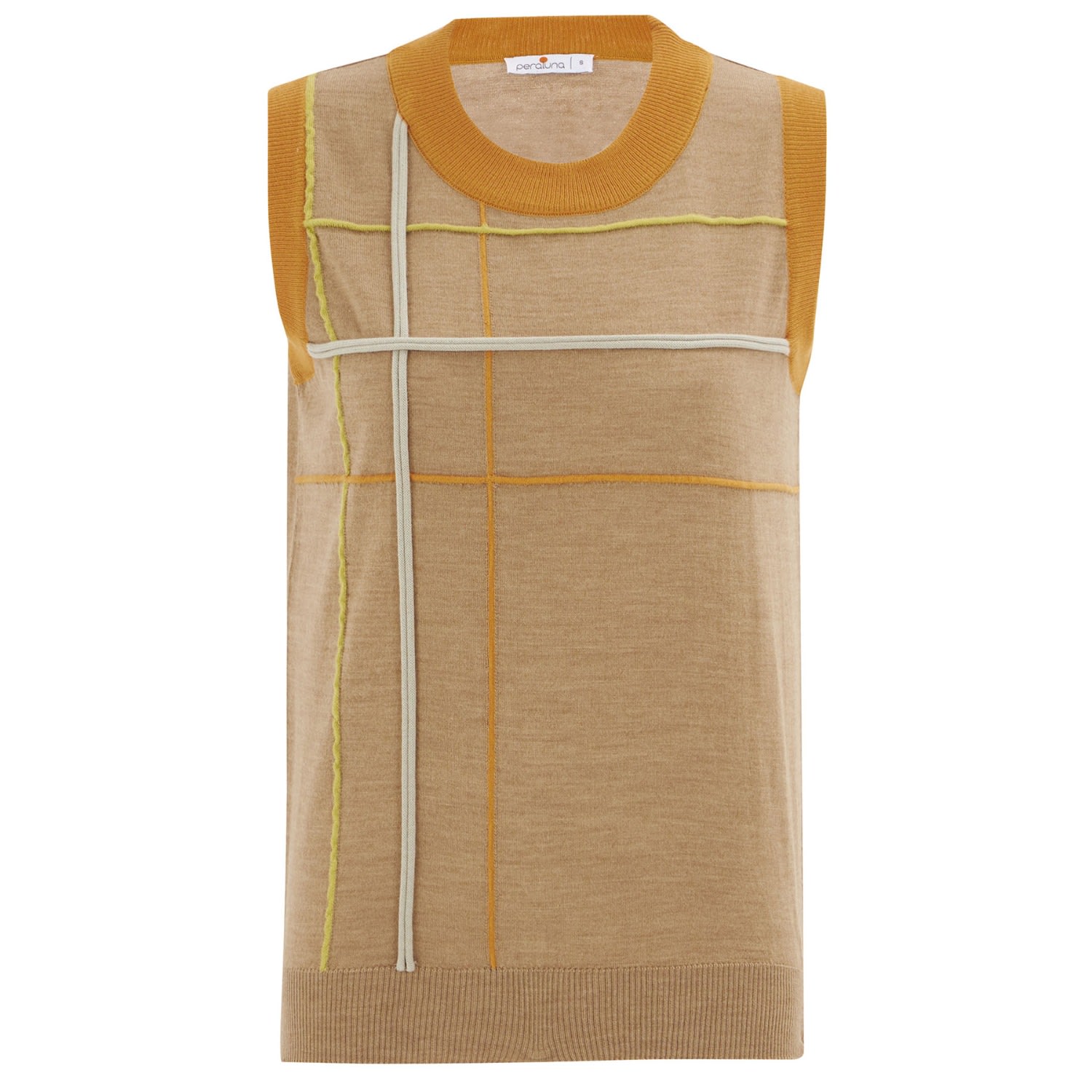 Women’s Asymmetric Striped O-Neck Vest In Camel Melange Small Peraluna