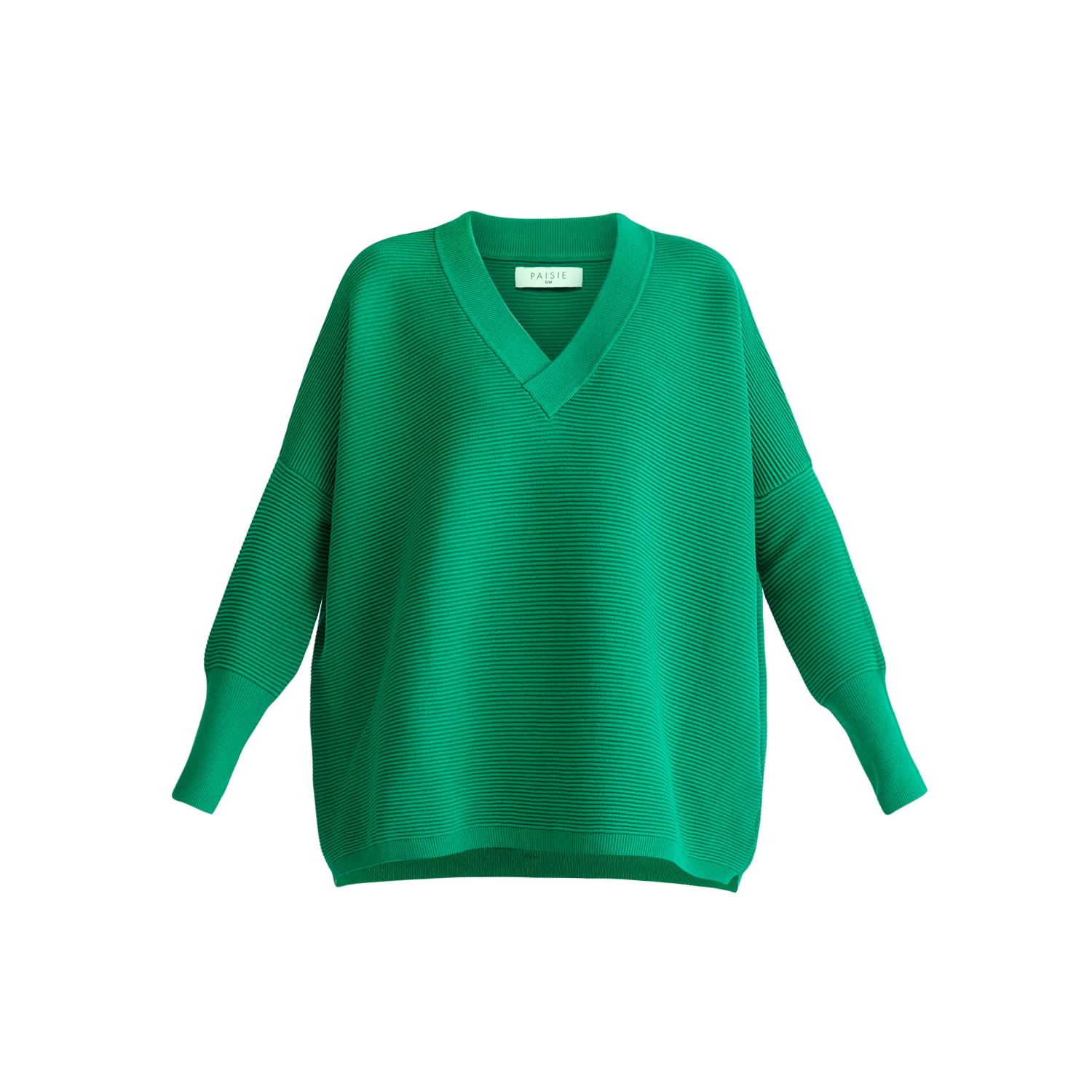 PAISIE WOMEN'S PAISIE V-NECK RIBBED JUMPER IN GREEN