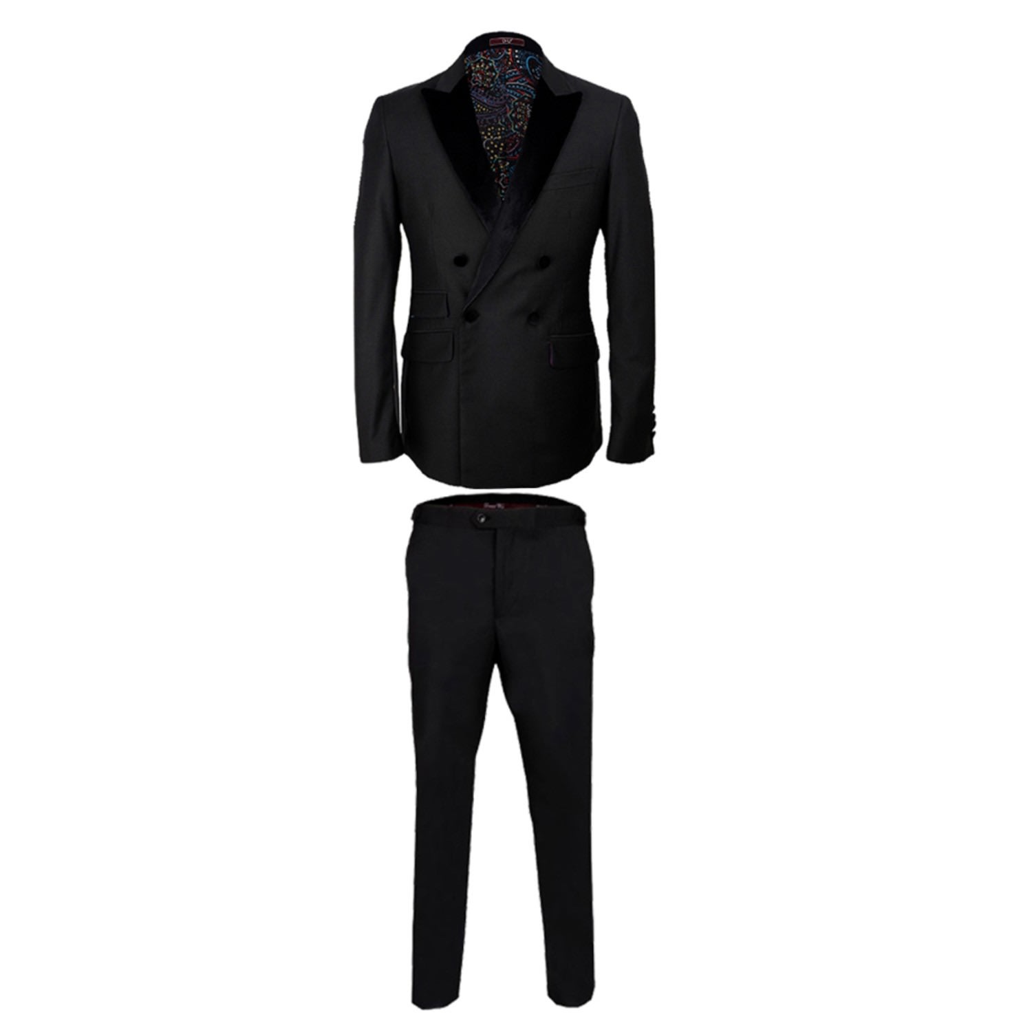 David Wej Men's Dress Double Breasted Velvet Peak Lapel Tuxedo Set – Black In Black