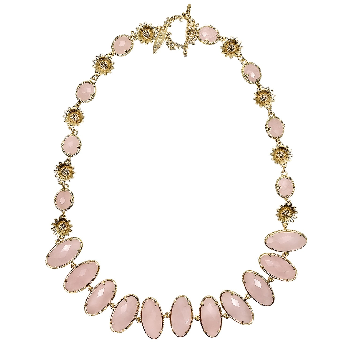 Farra Women's Pink / Purple Rose Quartz With Flower Chain Statement Necklace
