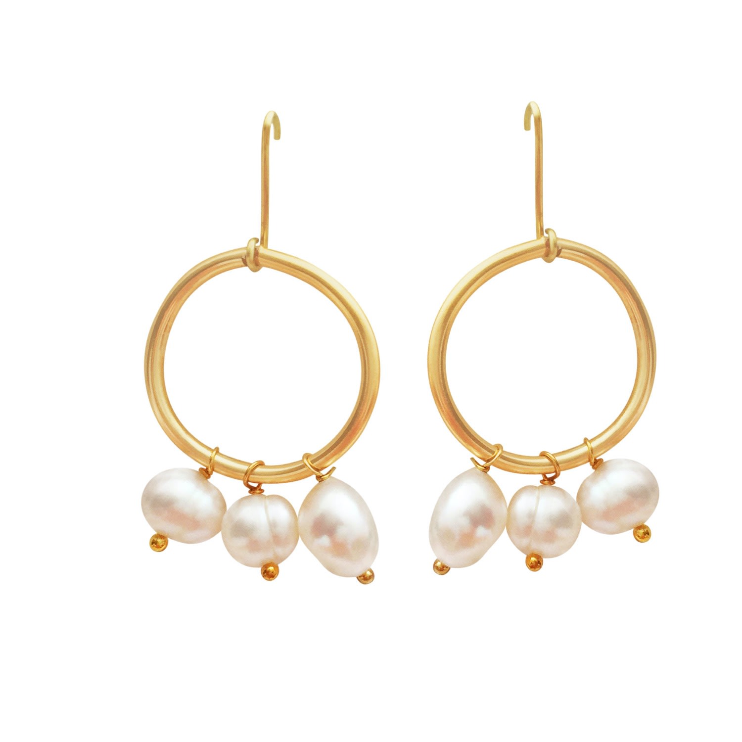 Lily Flo Jewellery Women's Large Karma Solid Gold Circle Earrings With White Baroque & Freshwater Pearls