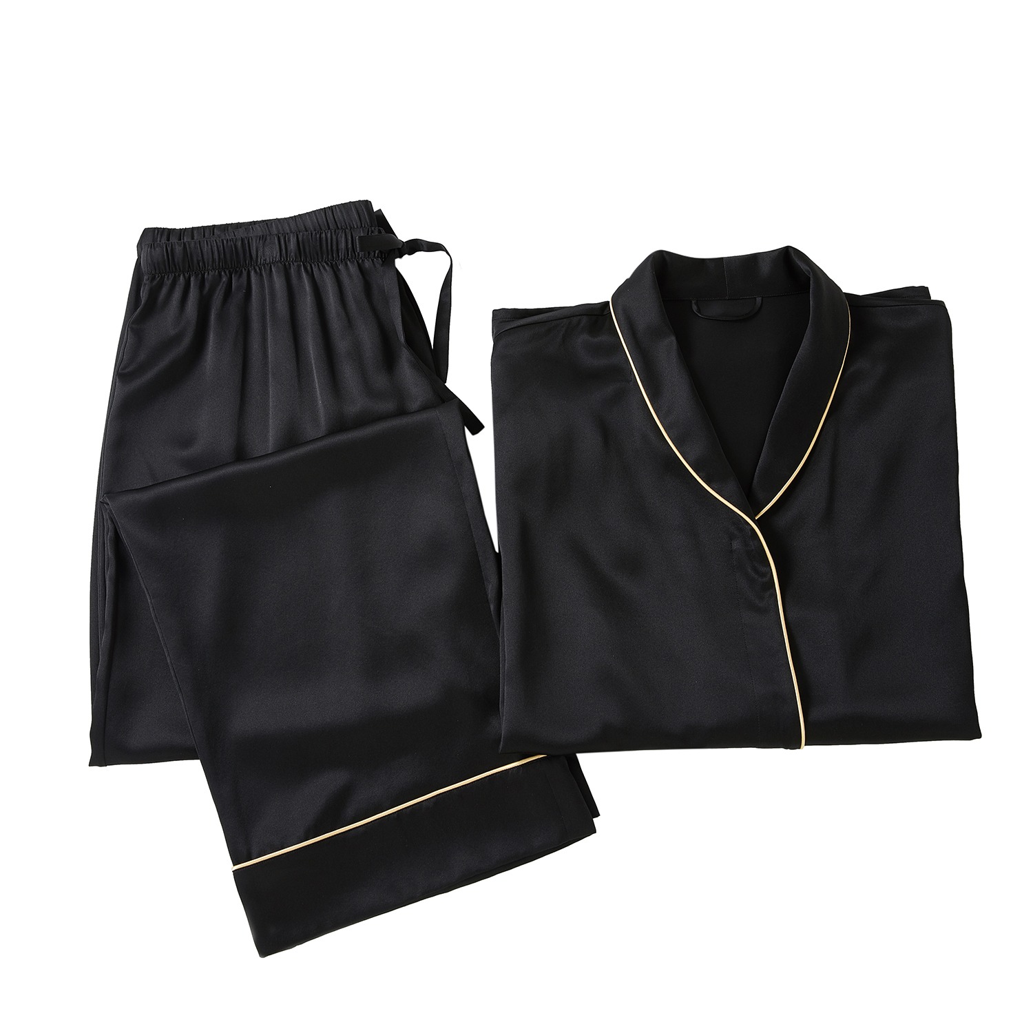 Soft Strokes Silk Black Daffodils Pure Silk Long Sleeve Pyjama Set For Men In Black