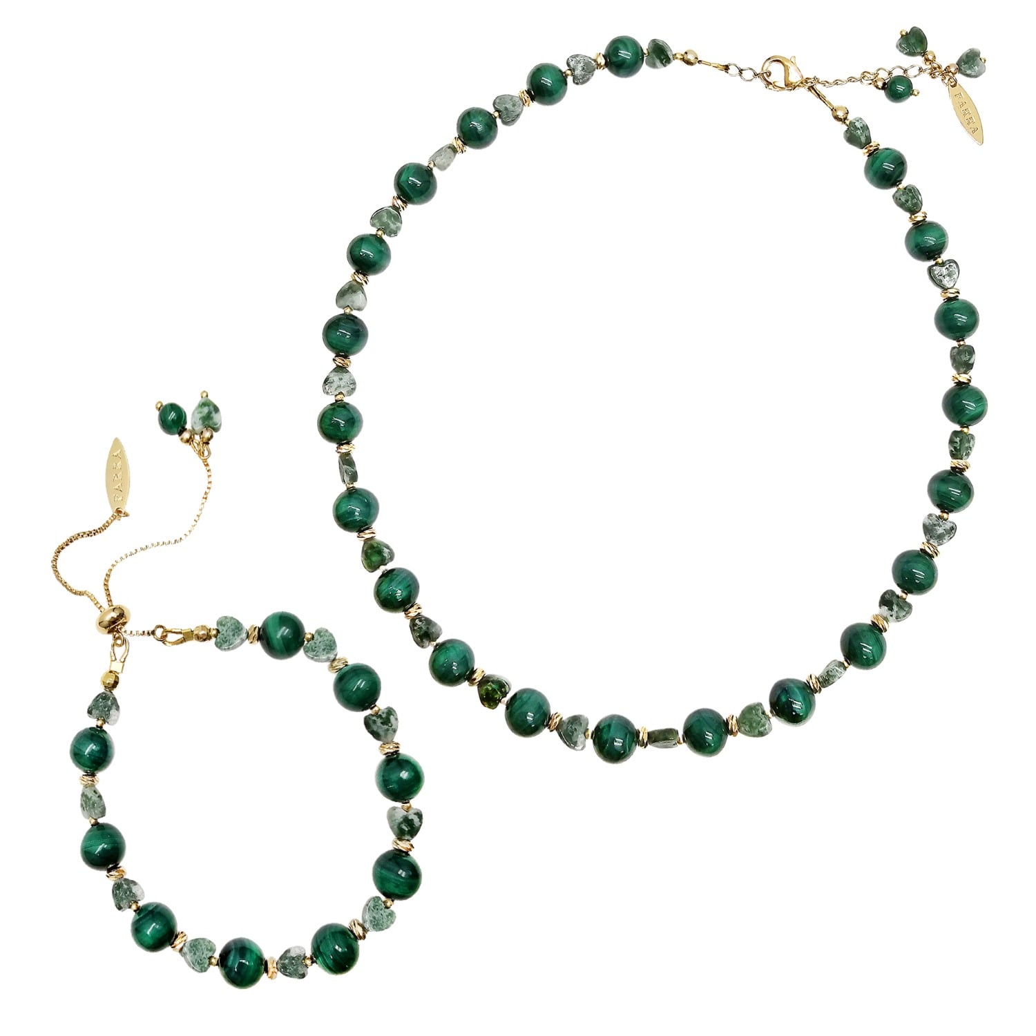 Farra Women's Green Malachite With Heart Shape Agate Choker Necklace And Bracelet Set In Multi