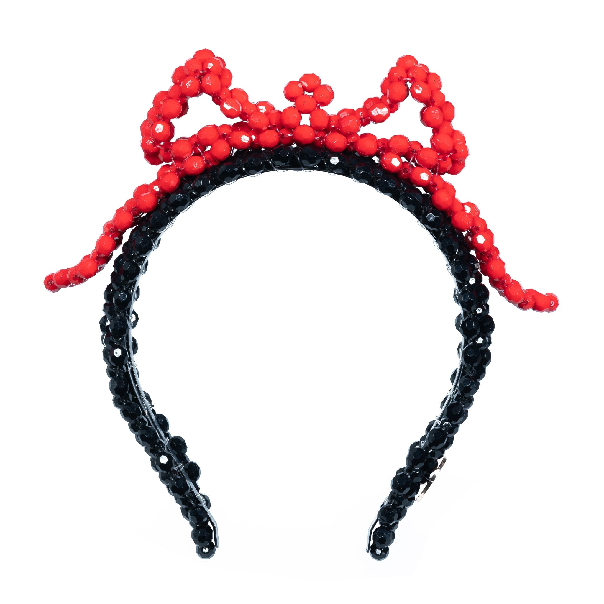 Tillie Beads Women's Black / Red Red Bow Black Band Beaded Headband