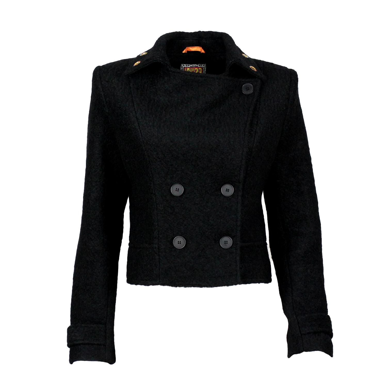 Lalipop Design Women's Black Felted Wool-blend Colorful Eyelet Short Coat In Black