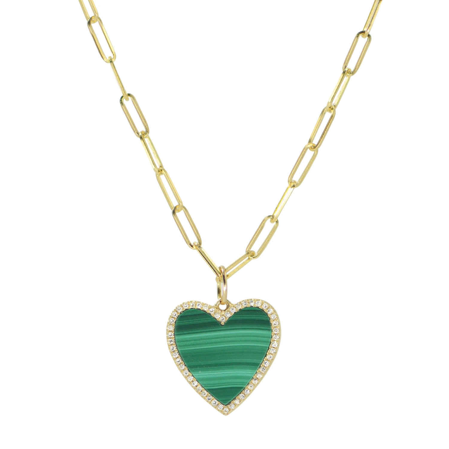 Women’s Malachite Heart Necklace With Diamonds - Green Kamaria