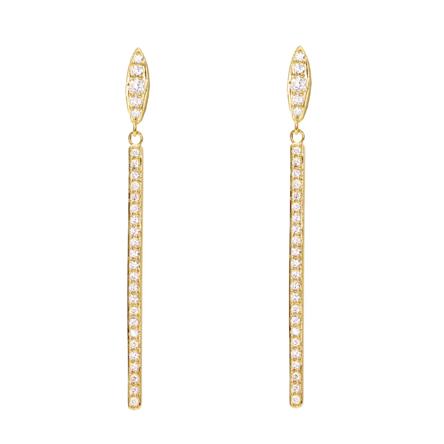 Women’s Candlestick Dangle Earrings With Crystals - Gold Kamaria