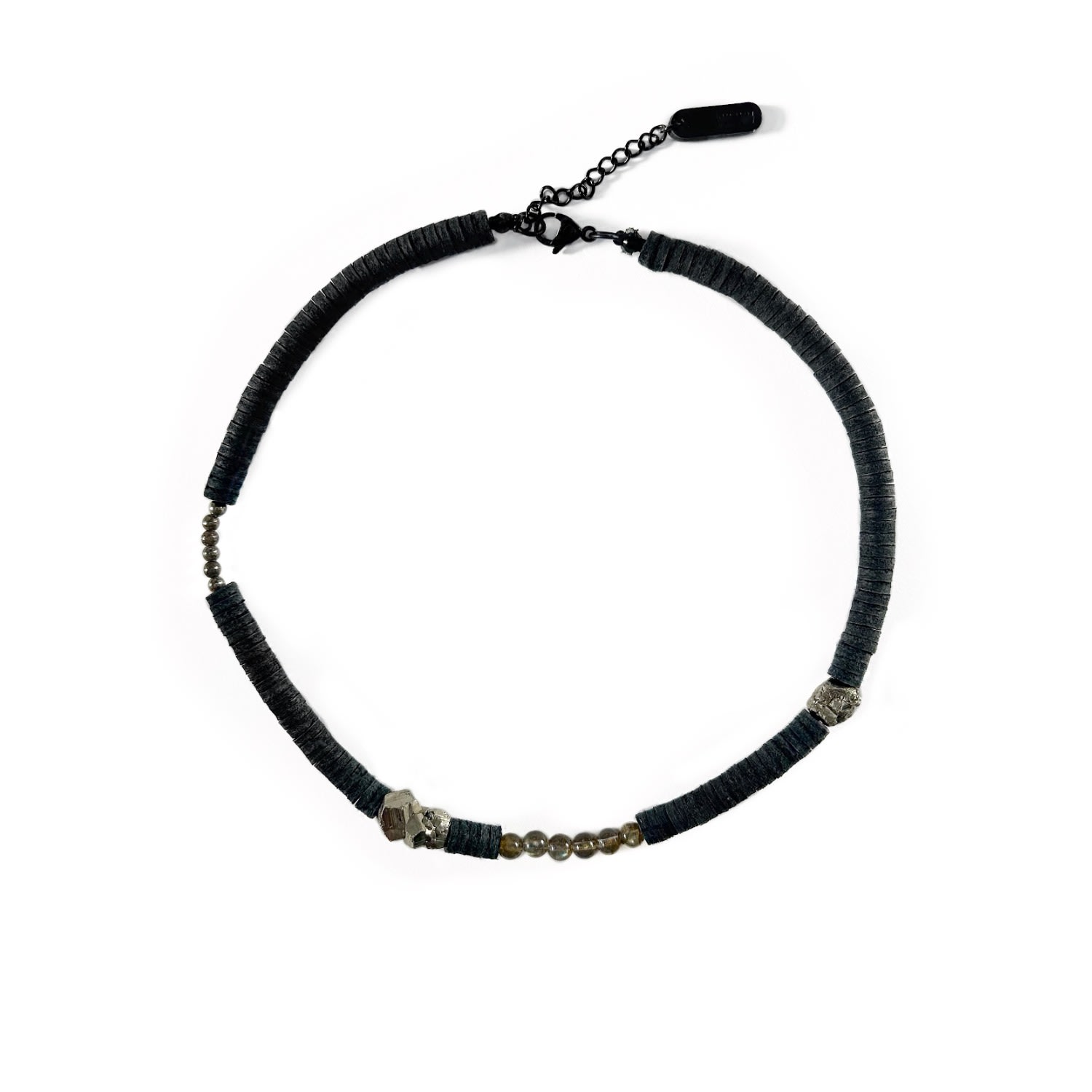 Waiwai Women's Black Leather Necklace With Pyrite And Labradorite Crystals