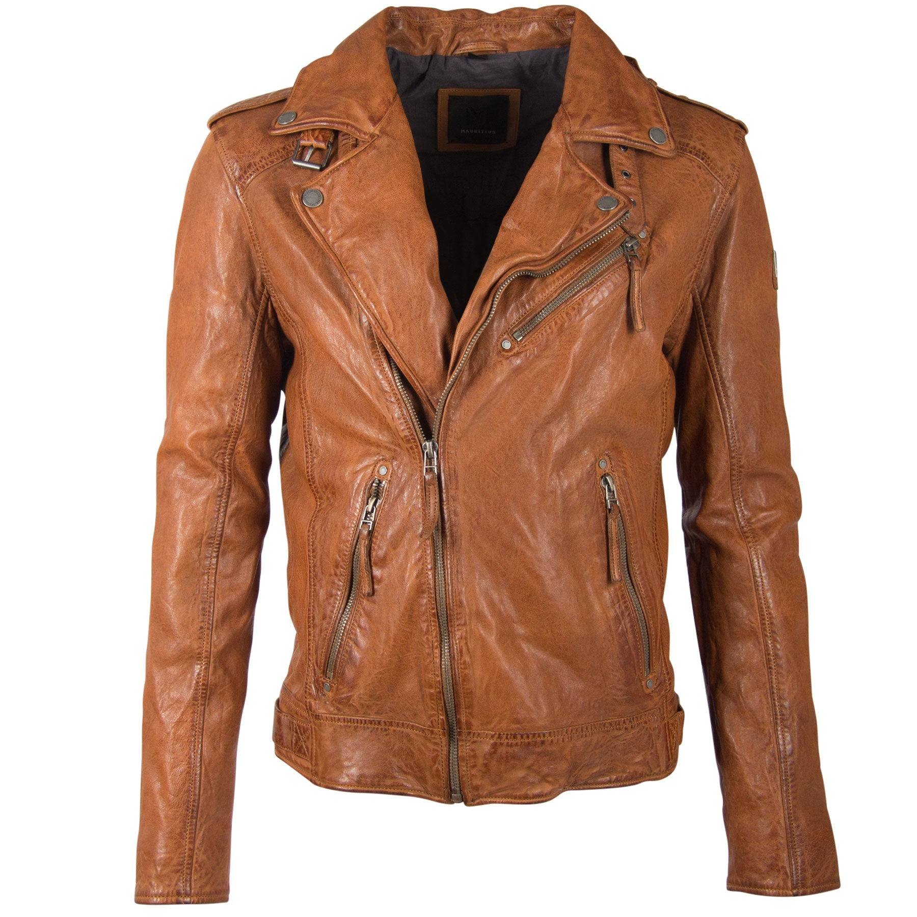 Mauritius Men's Brown Malic R F Leather Jacket, Cognac