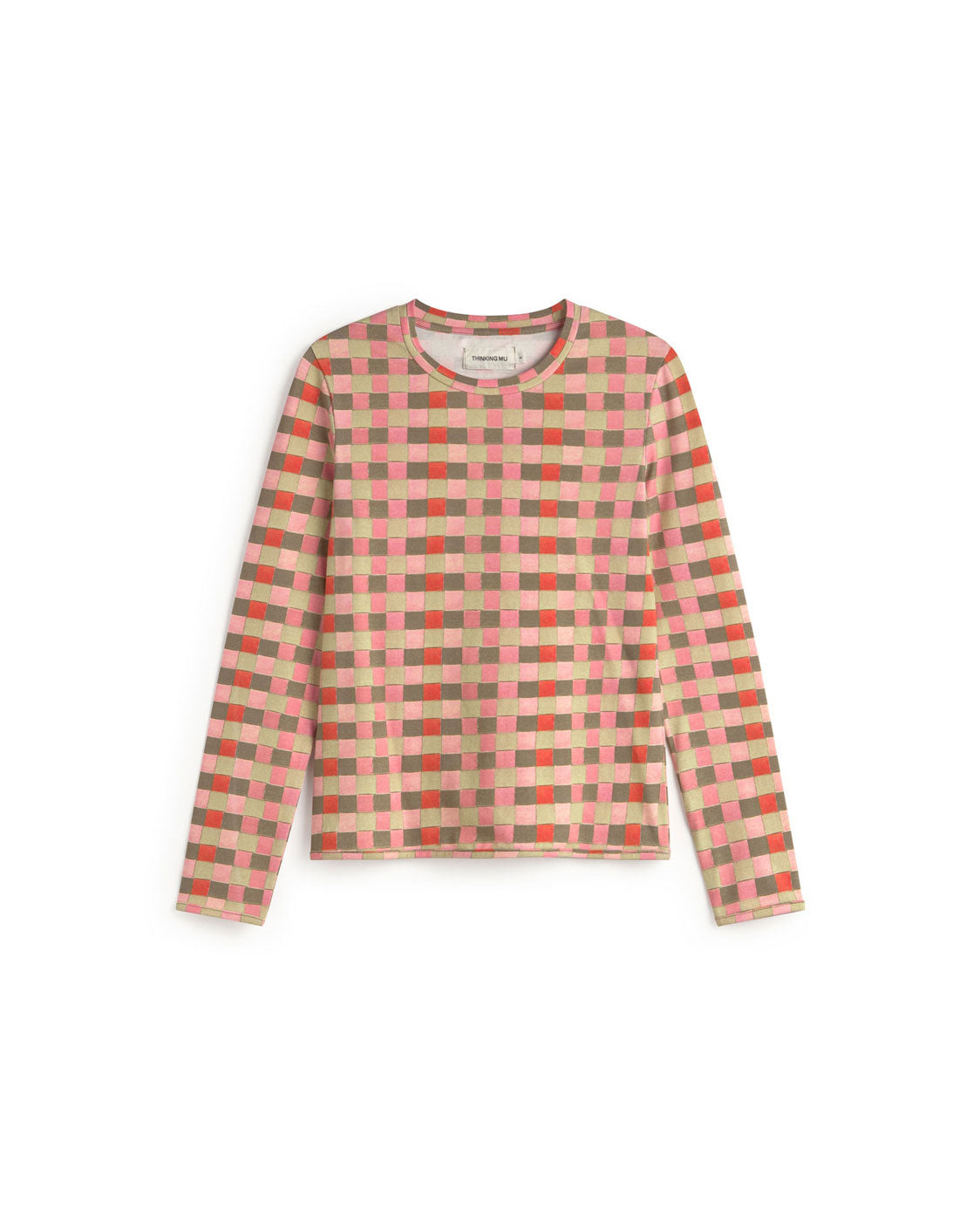 Thinking Mu Women's Pink Checkered Brisa Top In Orange