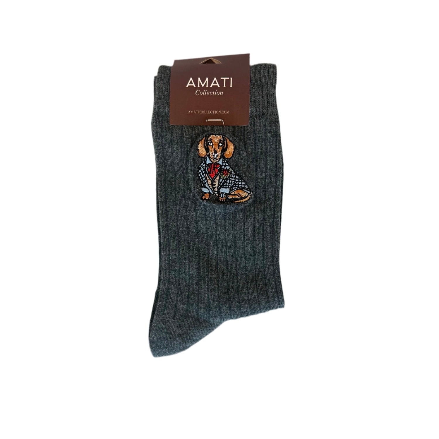 Amati Collection Women's Grey Dachshund Embroidered Socks Unisex Cotton - Gray In Gray