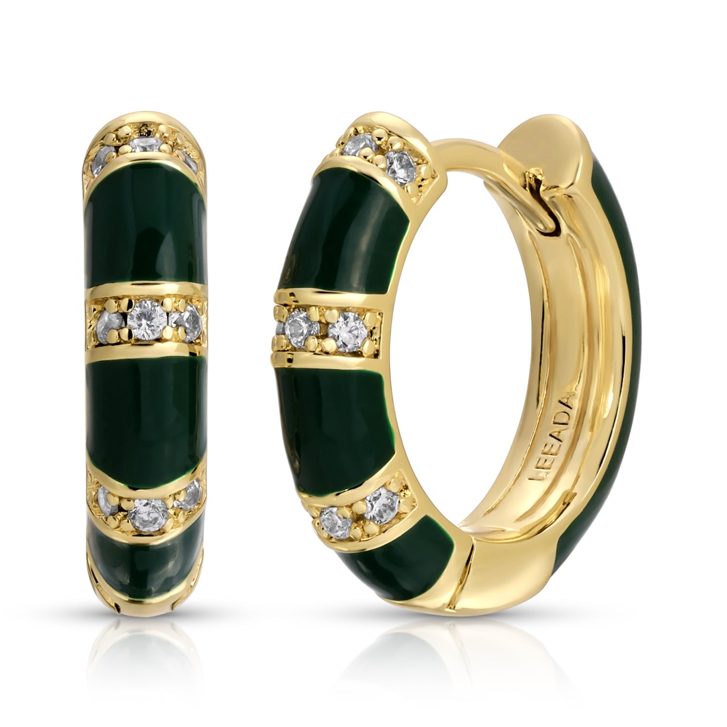 Leeada Jewelry Women's Lamill Enamel Huggies - Evergreen