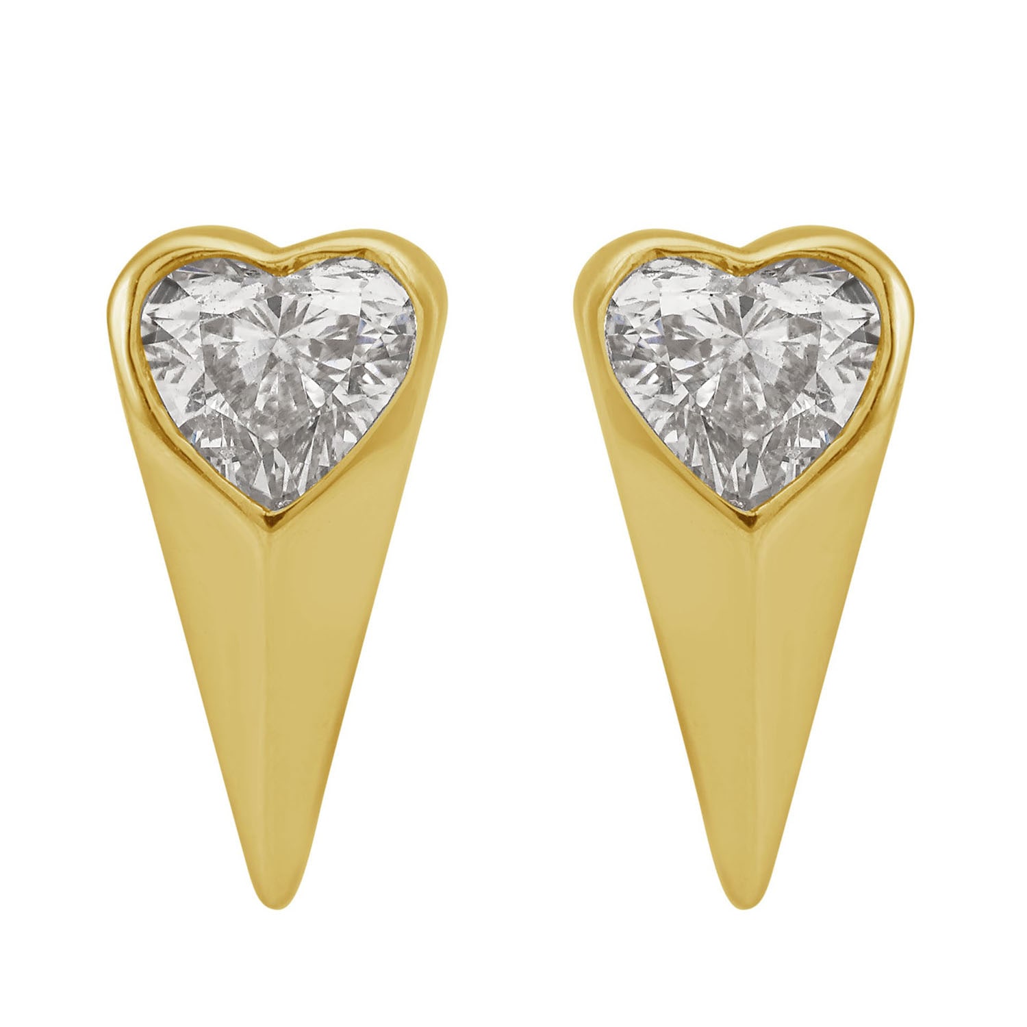 Artisan Women's Gold / White Heart-shaped Diamond Stud Earrings In 14k Yellow Gold