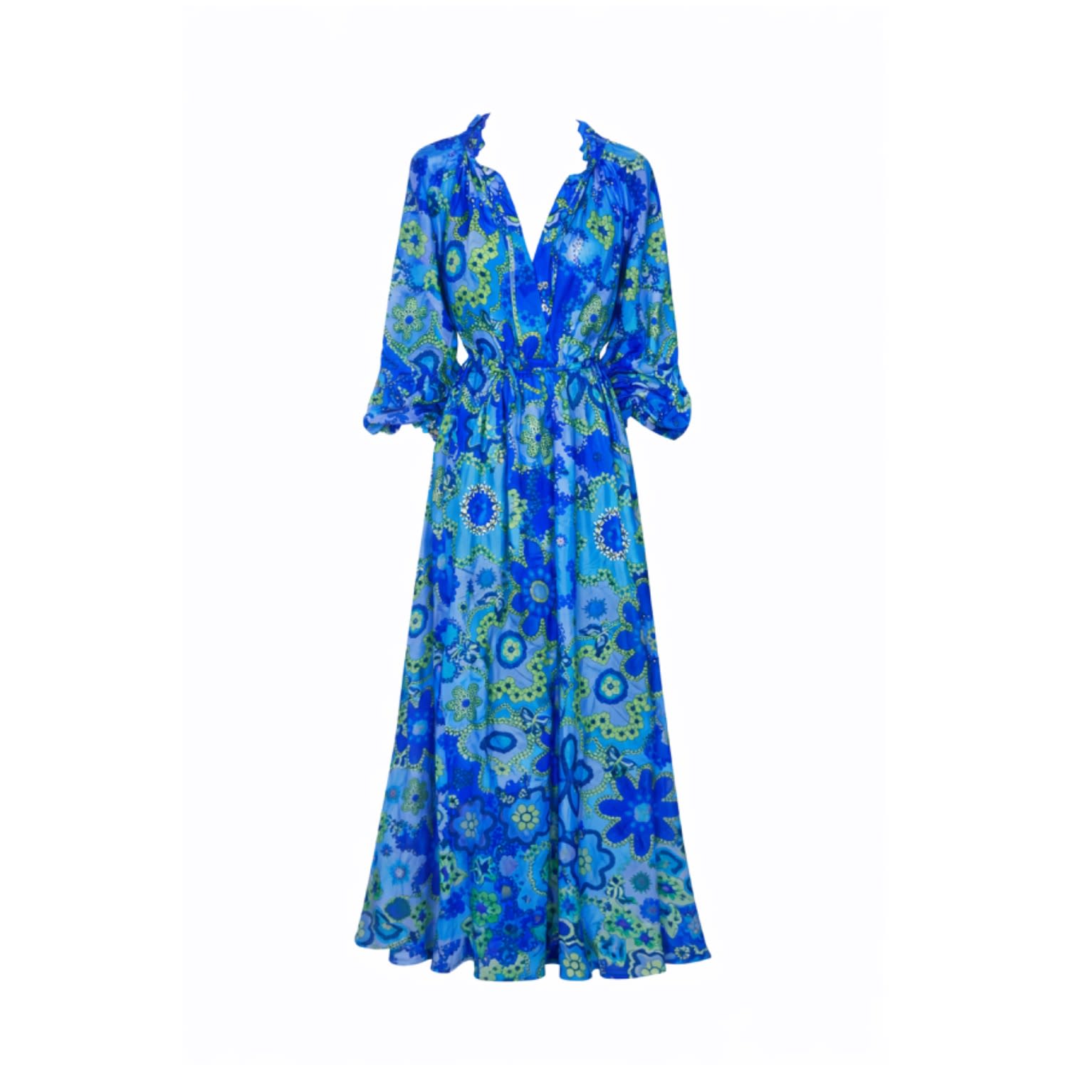 Women's Blue Alegria Silk Cotton Kaftan Dress - Bloom Azure | Small | Introvertie Vienna