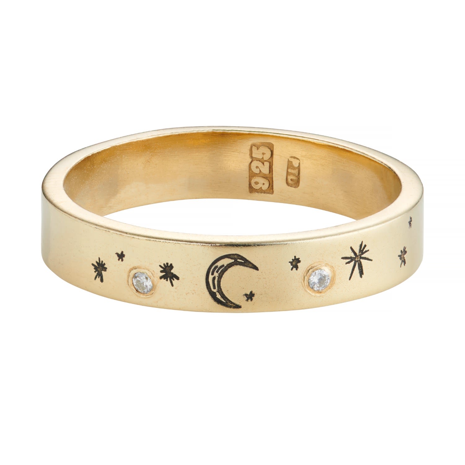 Posh Totty Designs Women's Moon & Starburst Gold Plated Diamond Ring