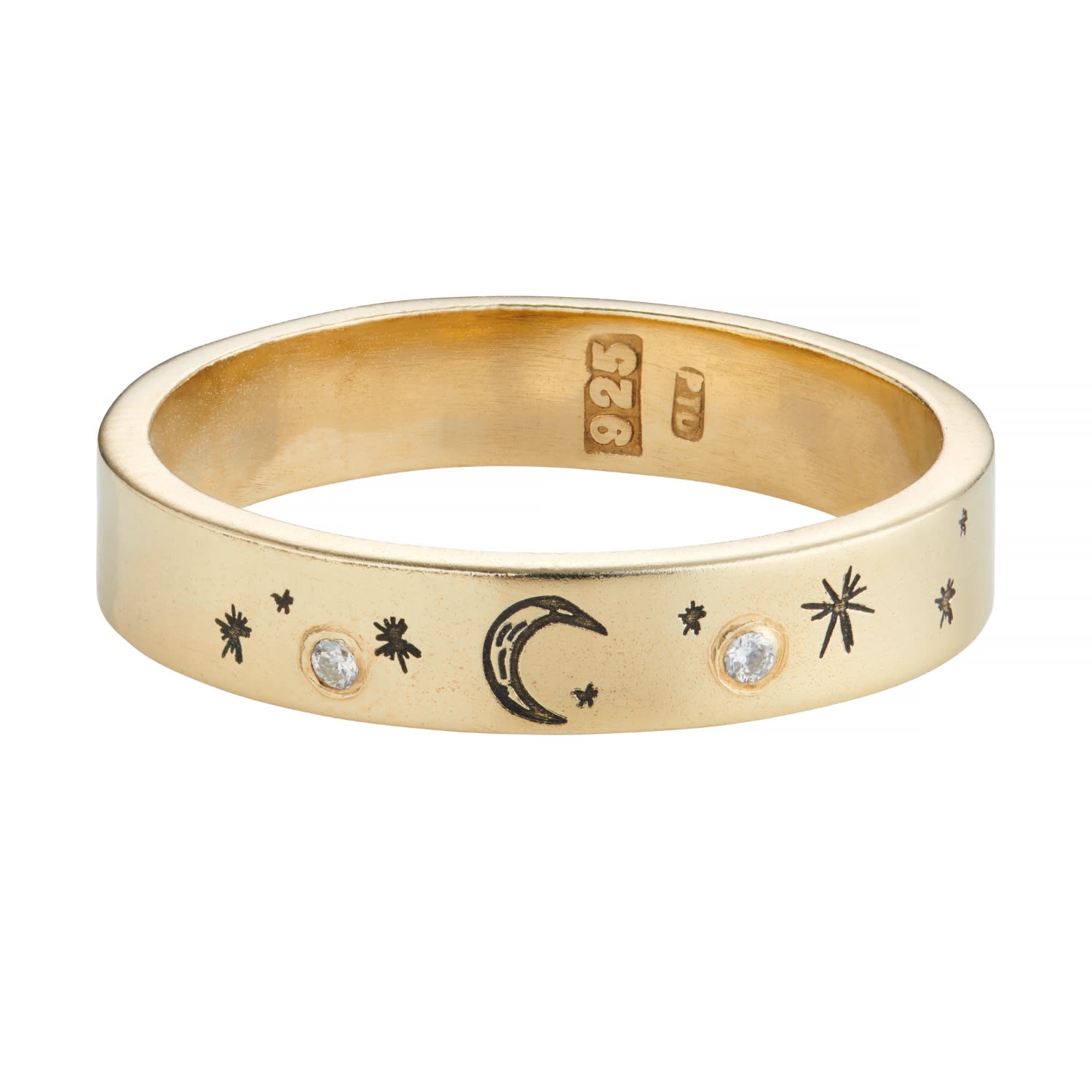 Women’s Moon & Starburst Gold Plated Diamond Ring Posh Totty Designs