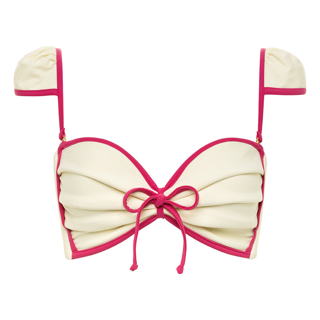 Montce Swim Women's Neutrals Cream Raspberry Binded Cabana Bows Bikini Top In White